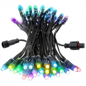 WS2811 12V RGB Pixel String Lights 8 inch Spacing 50LEDs Outdoor Programmable LED Pixels Light 12mm Diffused Digital Addressable Color Changing Bullet Modules with Waterproof Xconnector