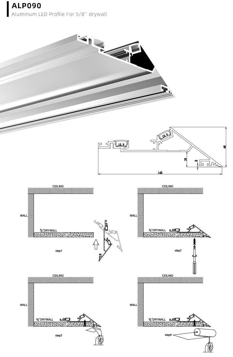 Side Bending Plaster-in LED Strip Channels For Cove Lighting - Recessed-Mount - For Strips Up To 10mm - 1m / 2m