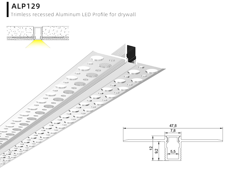 Side Bending Plaster-in LED Strip Channels For Cove Lighting - Recessed-Mount - For Strips Up To 10mm - 1m / 2m