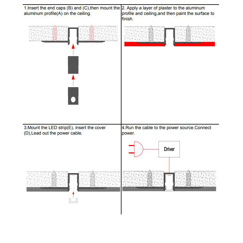 Side Bending Plaster-in LED Strip Channels For Cove Lighting - Recessed-Mount - For Strips Up To 10mm - 1m / 2m
