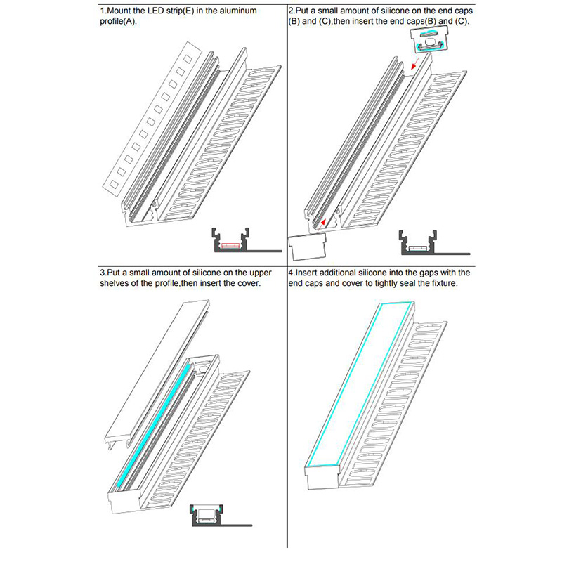 Side Bending Plaster-in LED Strip Channels For Cove Lighting - Recessed-Mount - For Strips Up To 10mm - 1m / 2m