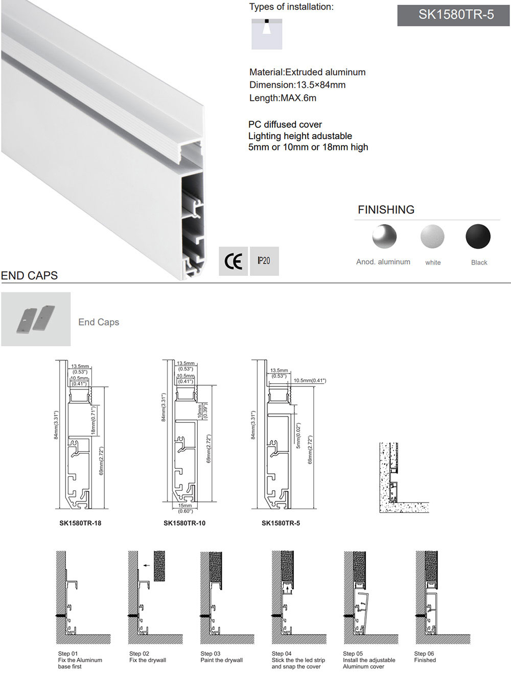 Side Bending Plaster-in LED Strip Channels For Cove Lighting - Recessed-Mount - For Strips Up To 10mm - 1m / 2m