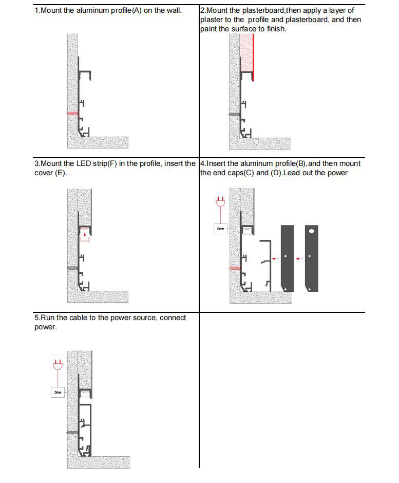 Side Bending Plaster-in LED Strip Channels For Cove Lighting - Recessed-Mount - For Strips Up To 10mm - 1m / 2m
