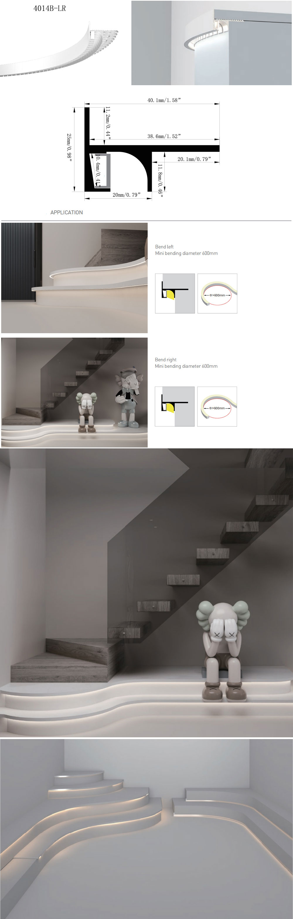 Side Bending Plaster-in LED Strip Channels For Cove Lighting - Recessed-Mount - For Strips Up To 10mm - 1m / 2m
