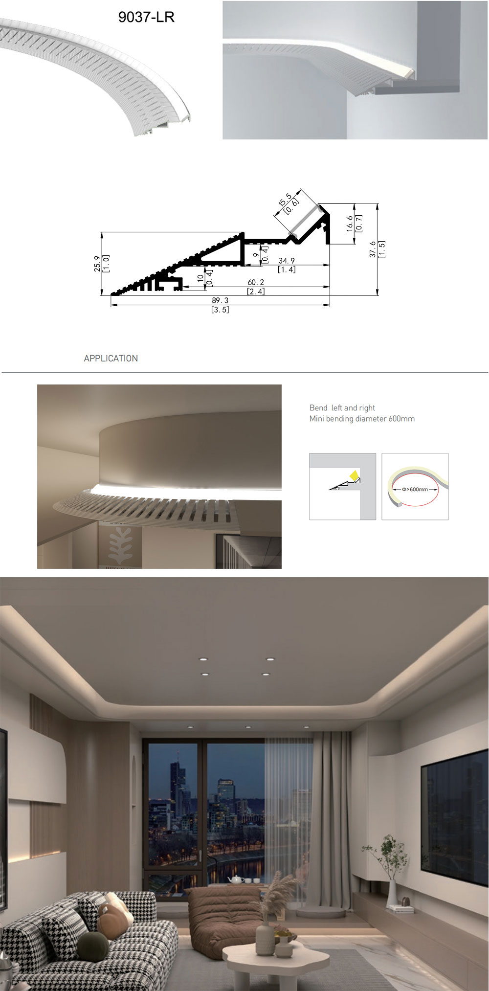 Side Bending Plaster-in LED Strip Channels For Cove Lighting - Recessed-Mount - For Strips Up To 10mm - 1m / 2m
