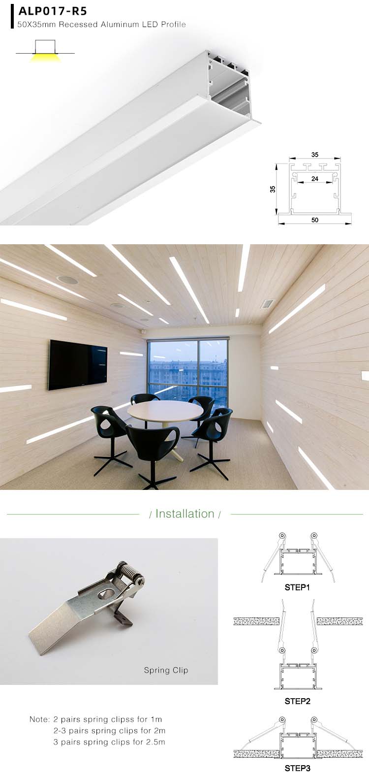 Side Bending Plaster-in LED Strip Channels For Cove Lighting - Recessed-Mount - For Strips Up To 10mm - 1m / 2m