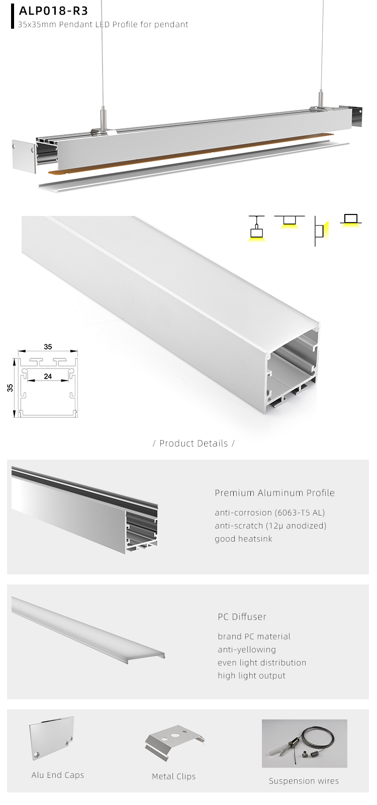 Side Bending Plaster-in LED Strip Channels For Cove Lighting - Recessed-Mount - For Strips Up To 10mm - 1m / 2m