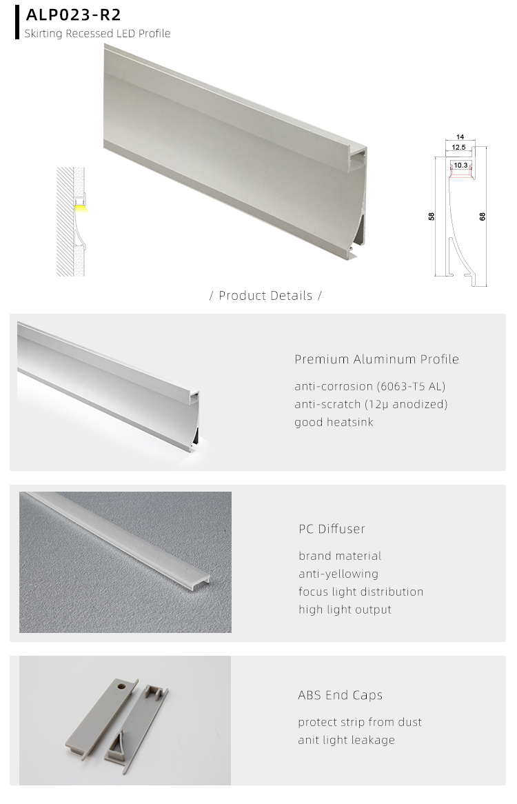 Side Bending Plaster-in LED Strip Channels For Cove Lighting - Recessed-Mount - For Strips Up To 10mm - 1m / 2m