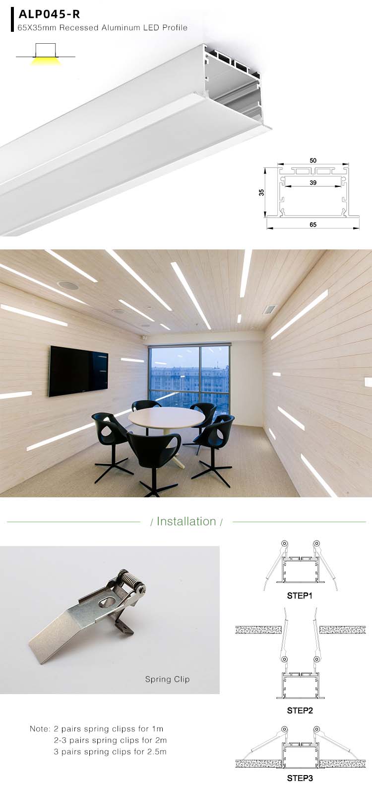 Side Bending Plaster-in LED Strip Channels For Cove Lighting - Recessed-Mount - For Strips Up To 10mm - 1m / 2m