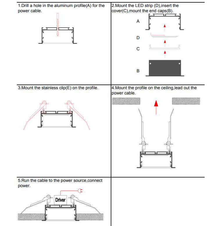 Side Bending Plaster-in LED Strip Channels For Cove Lighting - Recessed-Mount - For Strips Up To 10mm - 1m / 2m
