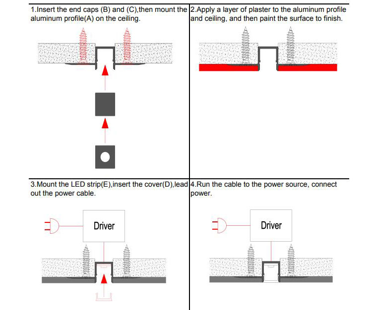 Side Bending Plaster-in LED Strip Channels For Cove Lighting - Recessed-Mount - For Strips Up To 10mm - 1m / 2m