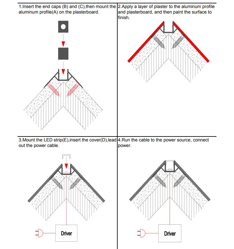 Side Bending Plaster-in LED Strip Channels For Cove Lighting - Recessed-Mount - For Strips Up To 10mm - 1m / 2m