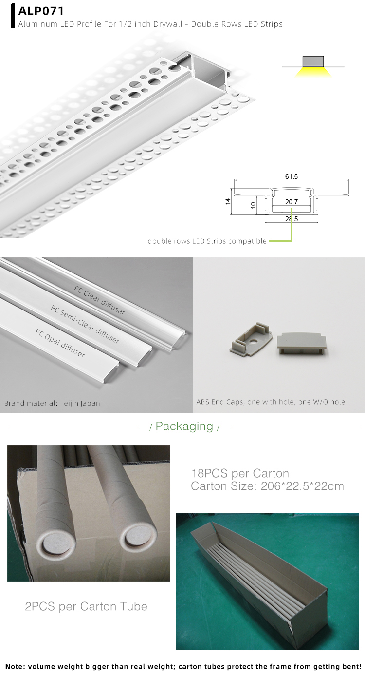 Side Bending Plaster-in LED Strip Channels For Cove Lighting - Recessed-Mount - For Strips Up To 10mm - 1m / 2m