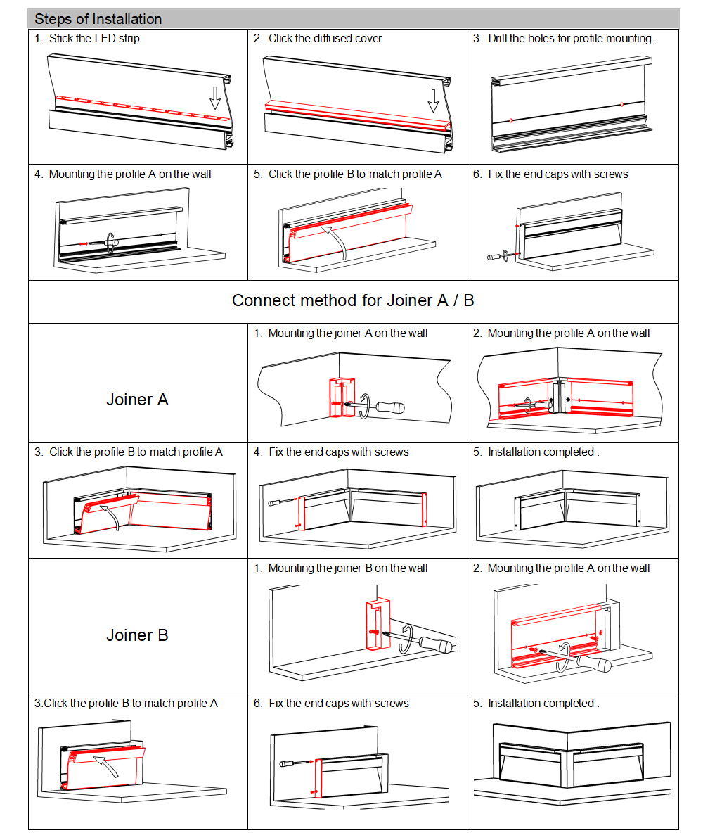 Side Bending Plaster-in LED Strip Channels For Cove Lighting - Recessed-Mount - For Strips Up To 10mm - 1m / 2m