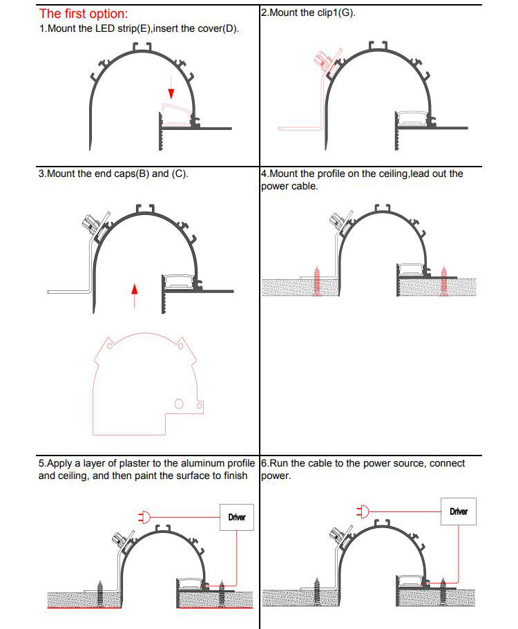 Side Bending Plaster-in LED Strip Channels For Cove Lighting - Recessed-Mount - For Strips Up To 10mm - 1m / 2m