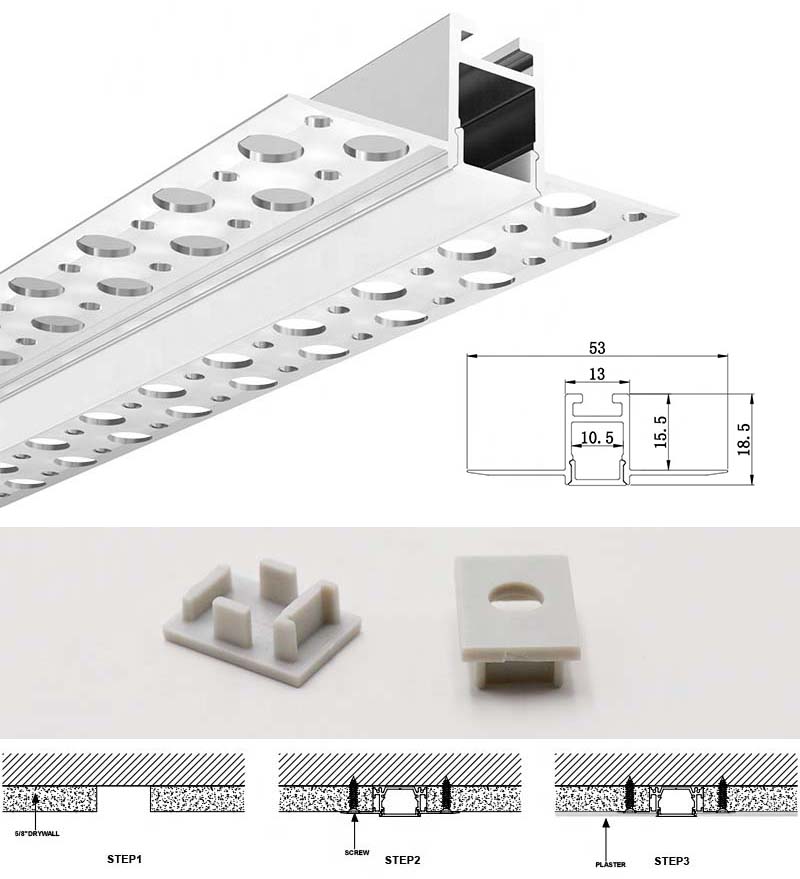 Side Bending Plaster-in LED Strip Channels For Cove Lighting - Recessed-Mount - For Strips Up To 10mm - 1m / 2m