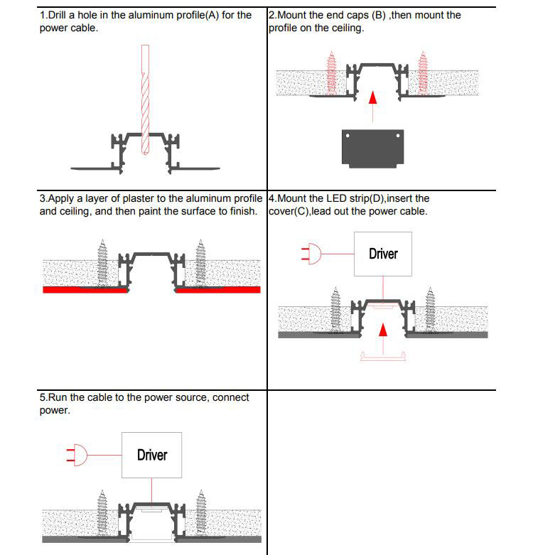 Side Bending Plaster-in LED Strip Channels For Cove Lighting - Recessed-Mount - For Strips Up To 10mm - 1m / 2m