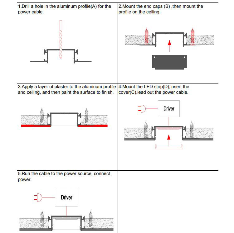 Side Bending Plaster-in LED Strip Channels For Cove Lighting - Recessed-Mount - For Strips Up To 10mm - 1m / 2m
