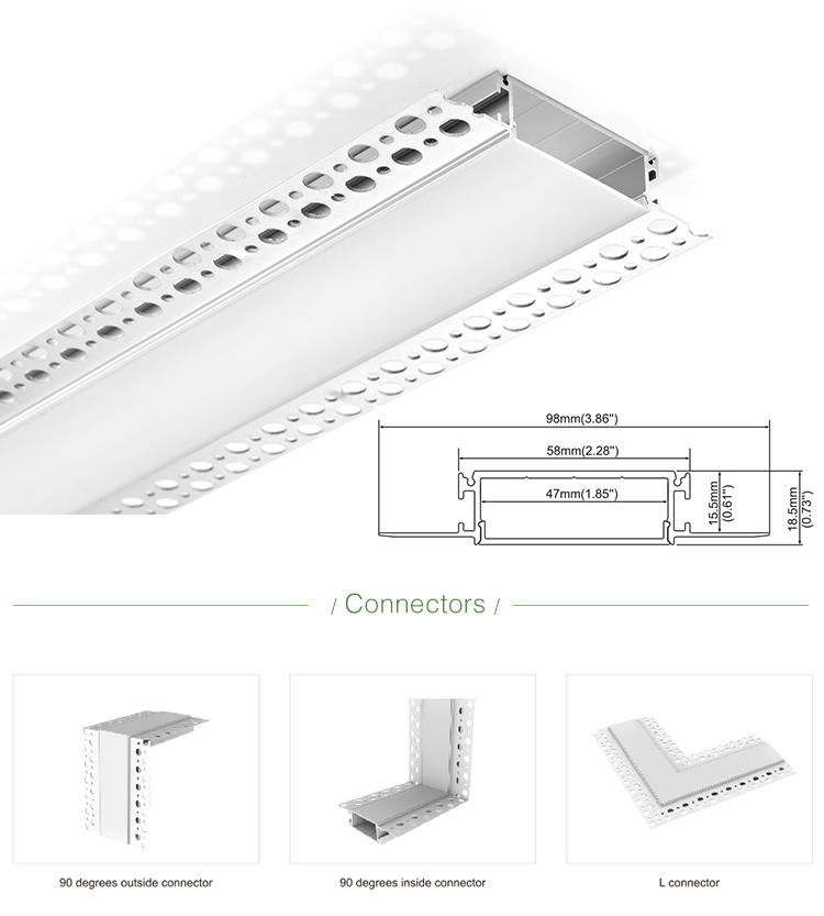 Side Bending Plaster-in LED Strip Channels For Cove Lighting - Recessed-Mount - For Strips Up To 10mm - 1m / 2m