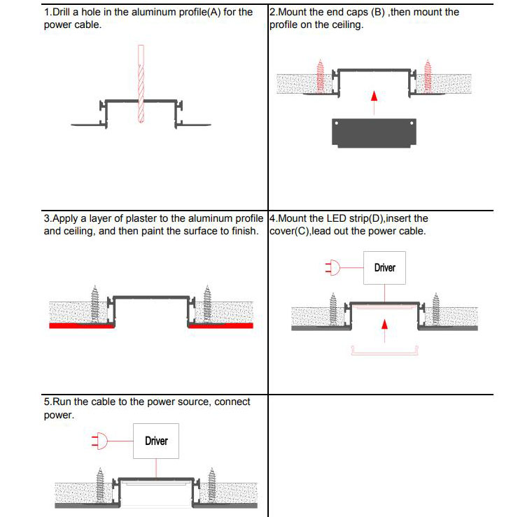 Side Bending Plaster-in LED Strip Channels For Cove Lighting - Recessed-Mount - For Strips Up To 10mm - 1m / 2m