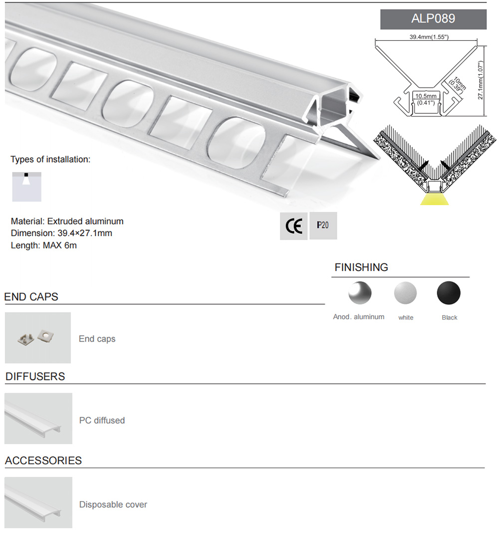 Side Bending Plaster-in LED Strip Channels For Cove Lighting - Recessed-Mount - For Strips Up To 10mm - 1m / 2m