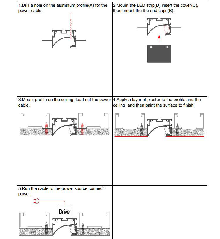 Side Bending Plaster-in LED Strip Channels For Cove Lighting - Recessed-Mount - For Strips Up To 10mm - 1m / 2m