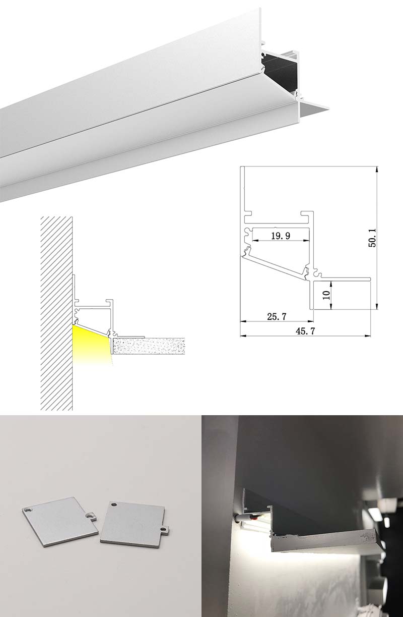 Side Bending Plaster-in LED Strip Channels For Cove Lighting - Recessed-Mount - For Strips Up To 10mm - 1m / 2m
