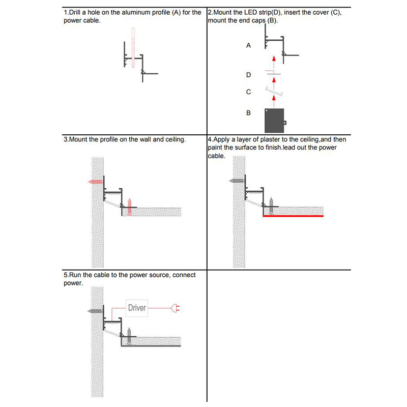Side Bending Plaster-in LED Strip Channels For Cove Lighting - Recessed-Mount - For Strips Up To 10mm - 1m / 2m