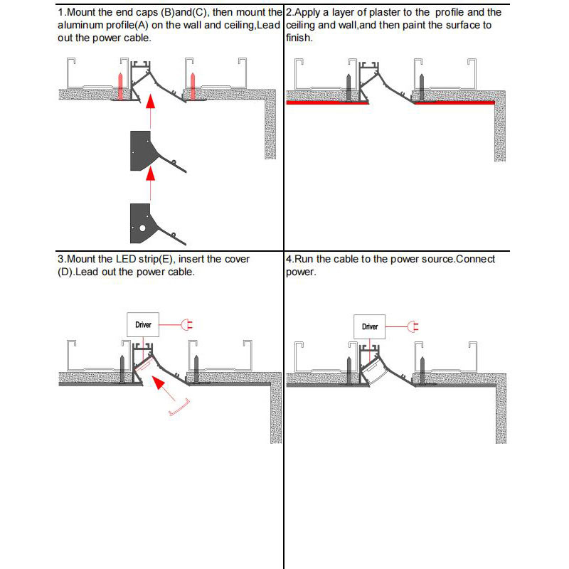 Side Bending Plaster-in LED Strip Channels For Cove Lighting - Recessed-Mount - For Strips Up To 10mm - 1m / 2m