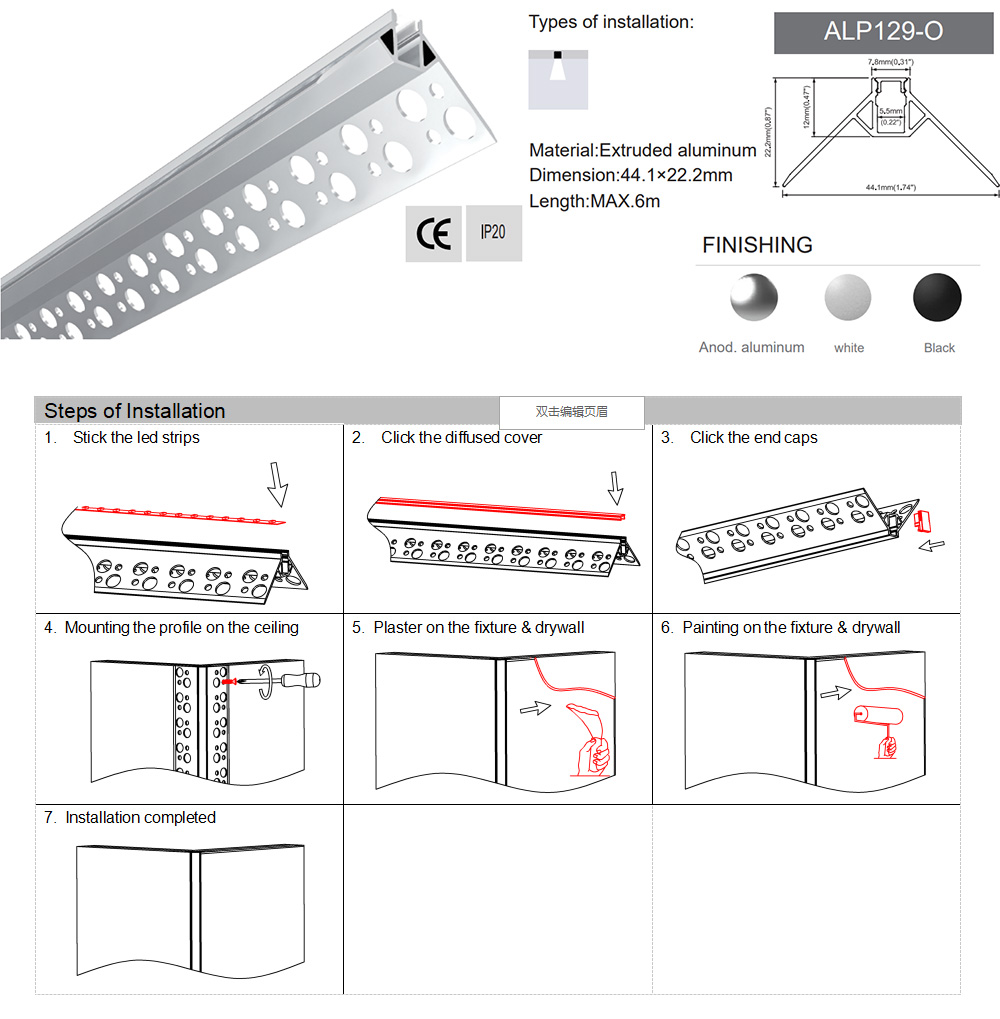 Side Bending Plaster-in LED Strip Channels For Cove Lighting - Recessed-Mount - For Strips Up To 10mm - 1m / 2m