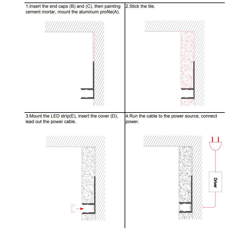 Side Bending Plaster-in LED Strip Channels For Cove Lighting - Recessed-Mount - For Strips Up To 10mm - 1m / 2m