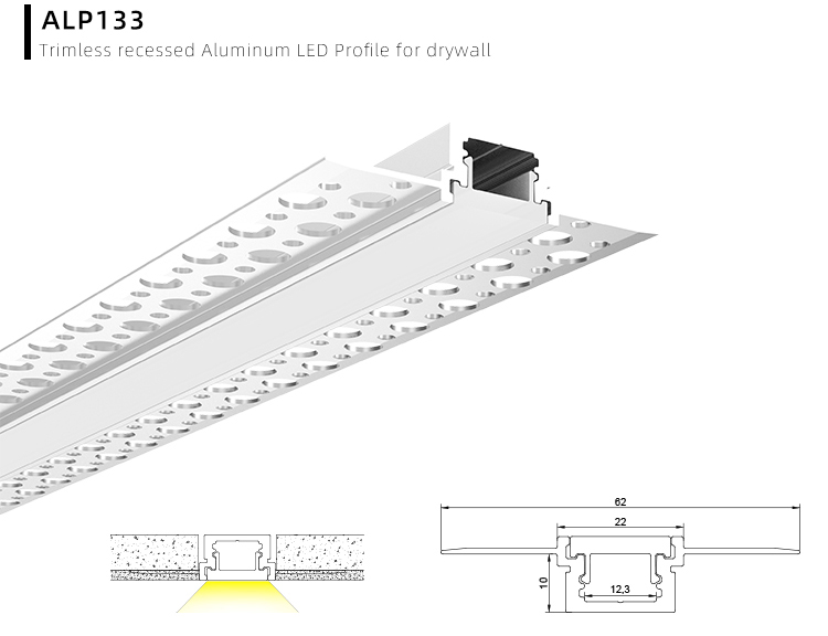 Side Bending Plaster-in LED Strip Channels For Cove Lighting - Recessed-Mount - For Strips Up To 10mm - 1m / 2m