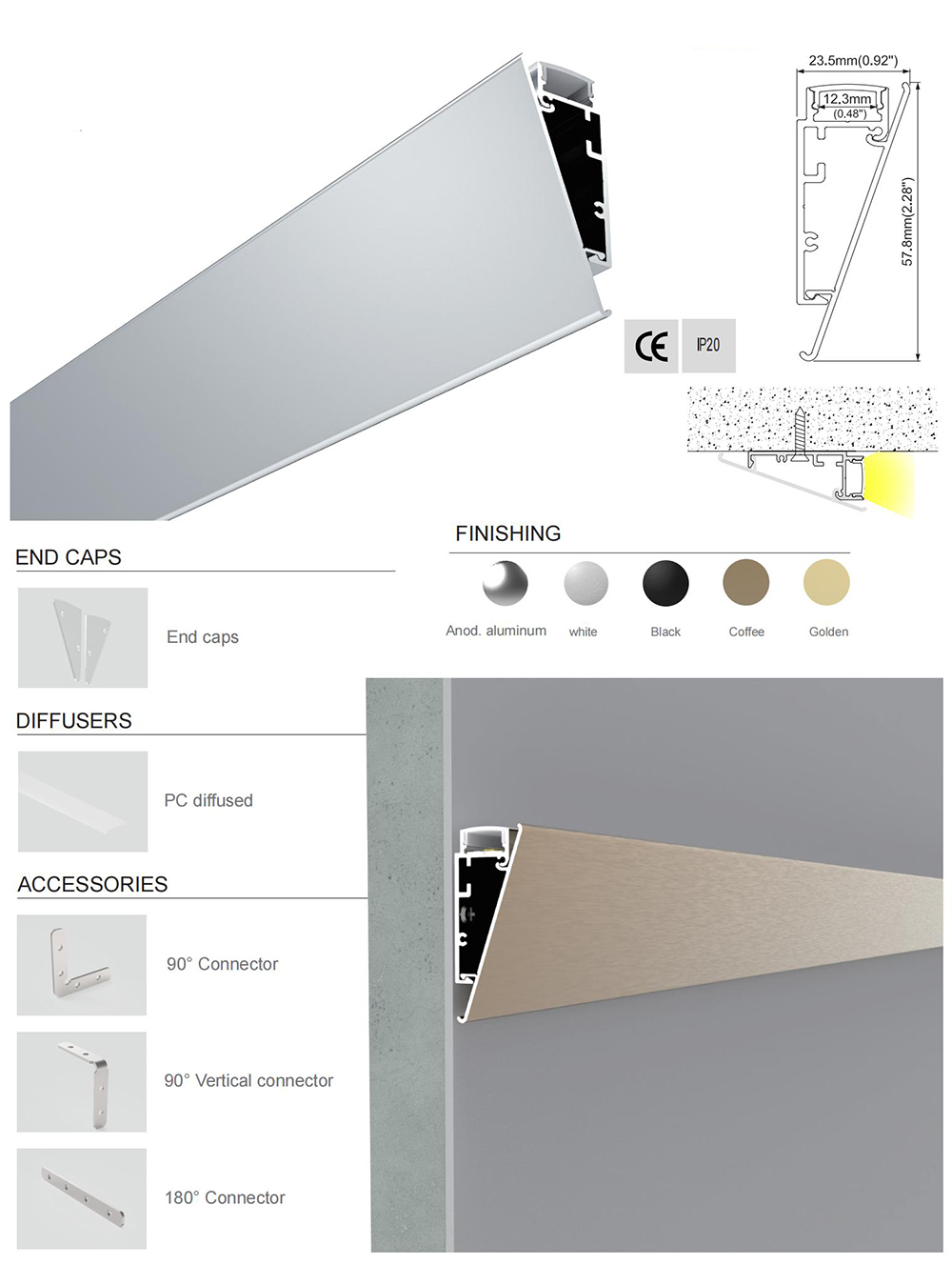 Side Bending Plaster-in LED Strip Channels For Cove Lighting - Recessed-Mount - For Strips Up To 10mm - 1m / 2m