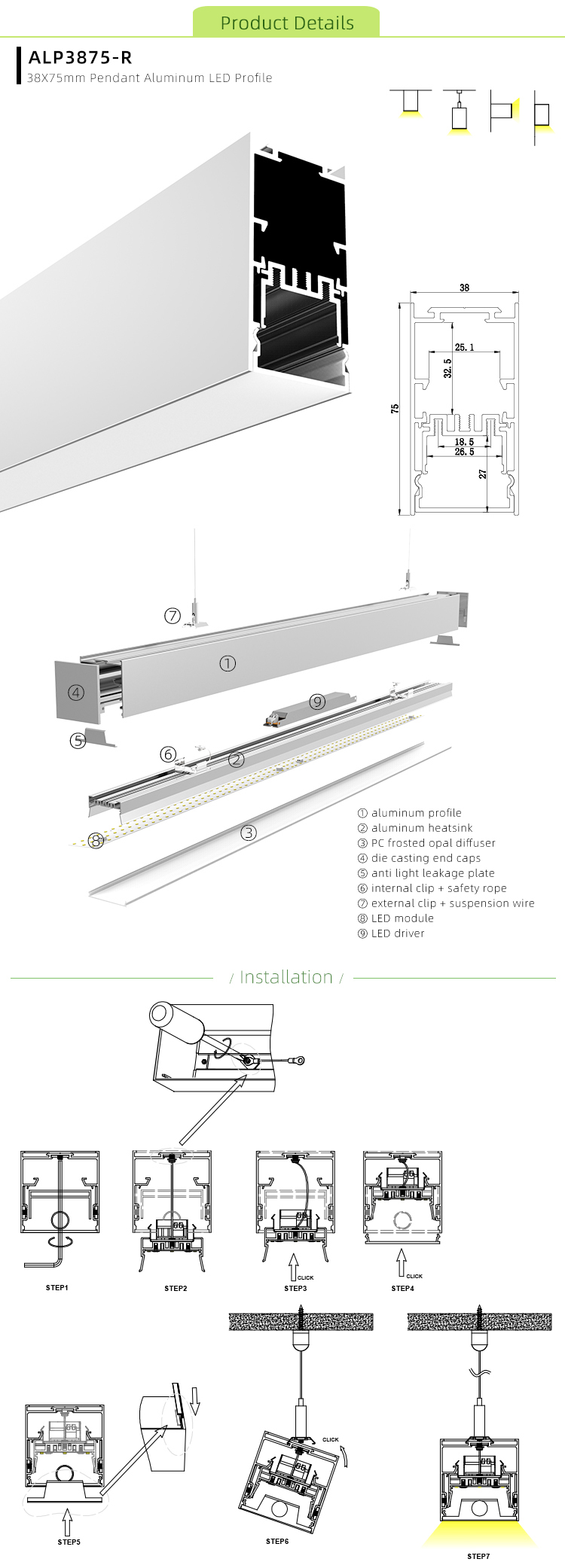 Side Bending Plaster-in LED Strip Channels For Cove Lighting - Recessed-Mount - For Strips Up To 10mm - 1m / 2m