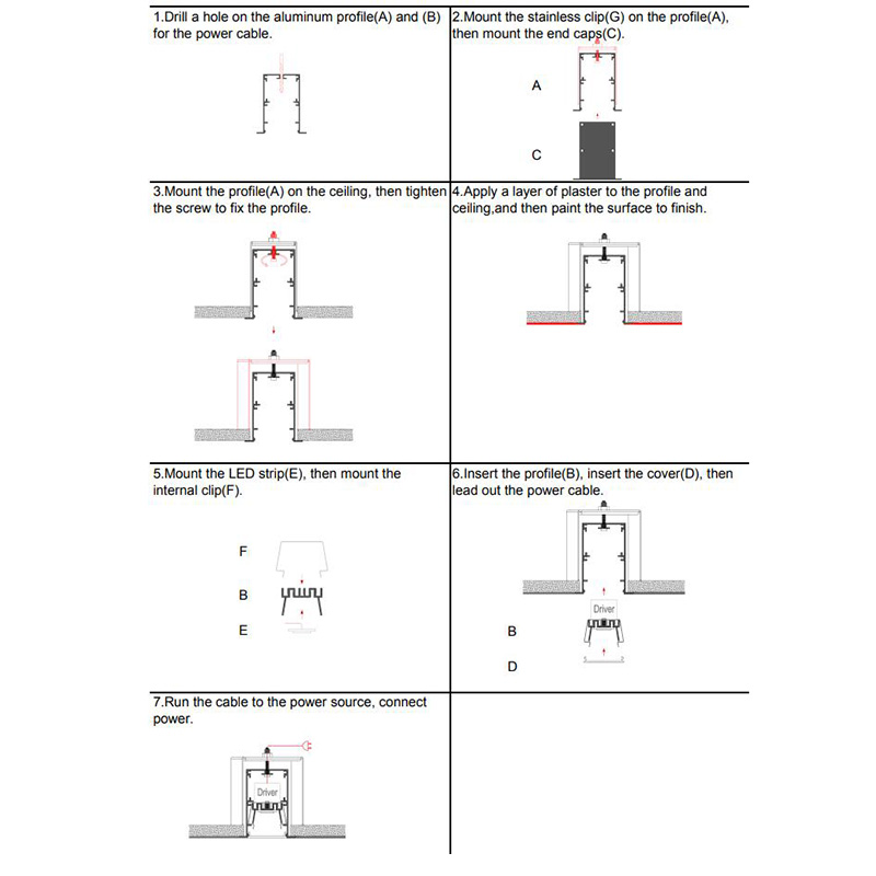 Side Bending Plaster-in LED Strip Channels For Cove Lighting - Recessed-Mount - For Strips Up To 10mm - 1m / 2m
