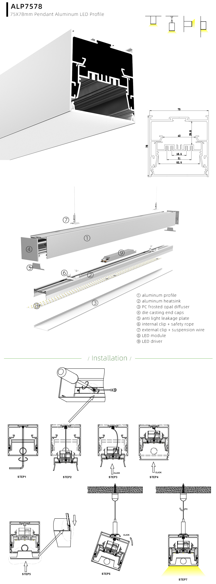 Side Bending Plaster-in LED Strip Channels For Cove Lighting - Recessed-Mount - For Strips Up To 10mm - 1m / 2m