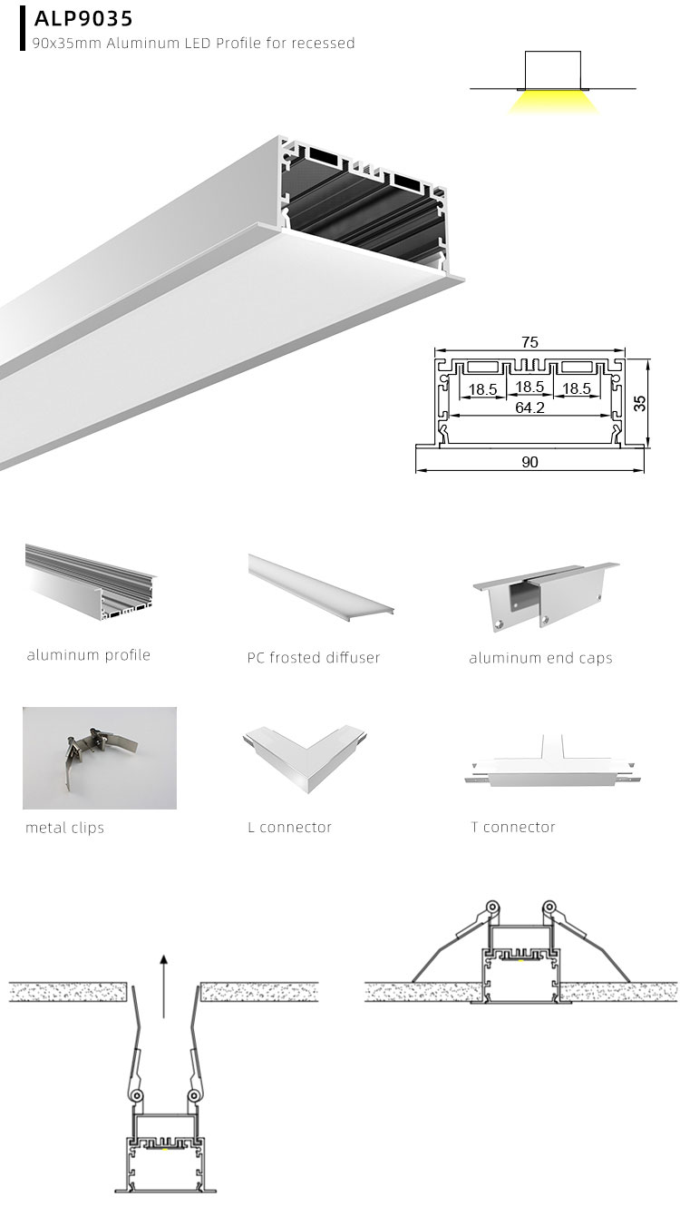 Side Bending Plaster-in LED Strip Channels For Cove Lighting - Recessed-Mount - For Strips Up To 10mm - 1m / 2m
