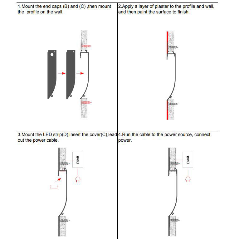 Indirect Light Trimless Recessed LED Strip Channel For 5/8