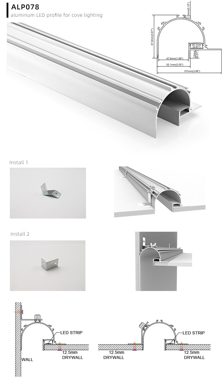 Side Bending Plaster-in LED Strip Channels For Cove Lighting - Recessed-Mount - For Strips Up To 10mm - 1m / 2m